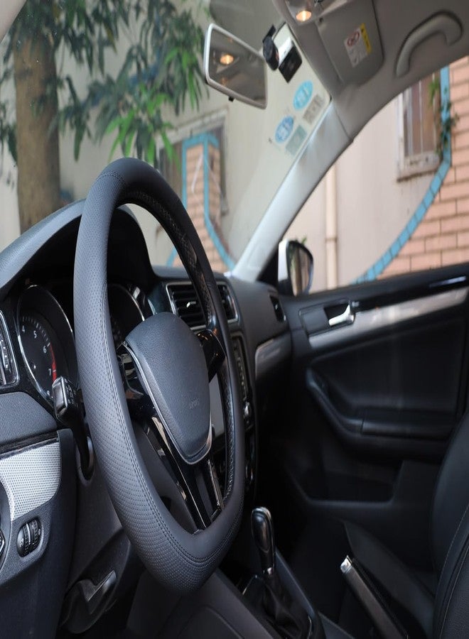 SZYUCHEN D-Shaped Steering Wheel Cover for Volkswagen VW Atlas Tiguan Jetta ID.4 Passat Taos Golf Beetle Polo GTI Touareg CC SEL SE R-line S Cross Sport Car Accessories, 14.5-15 inch Black - Image 4